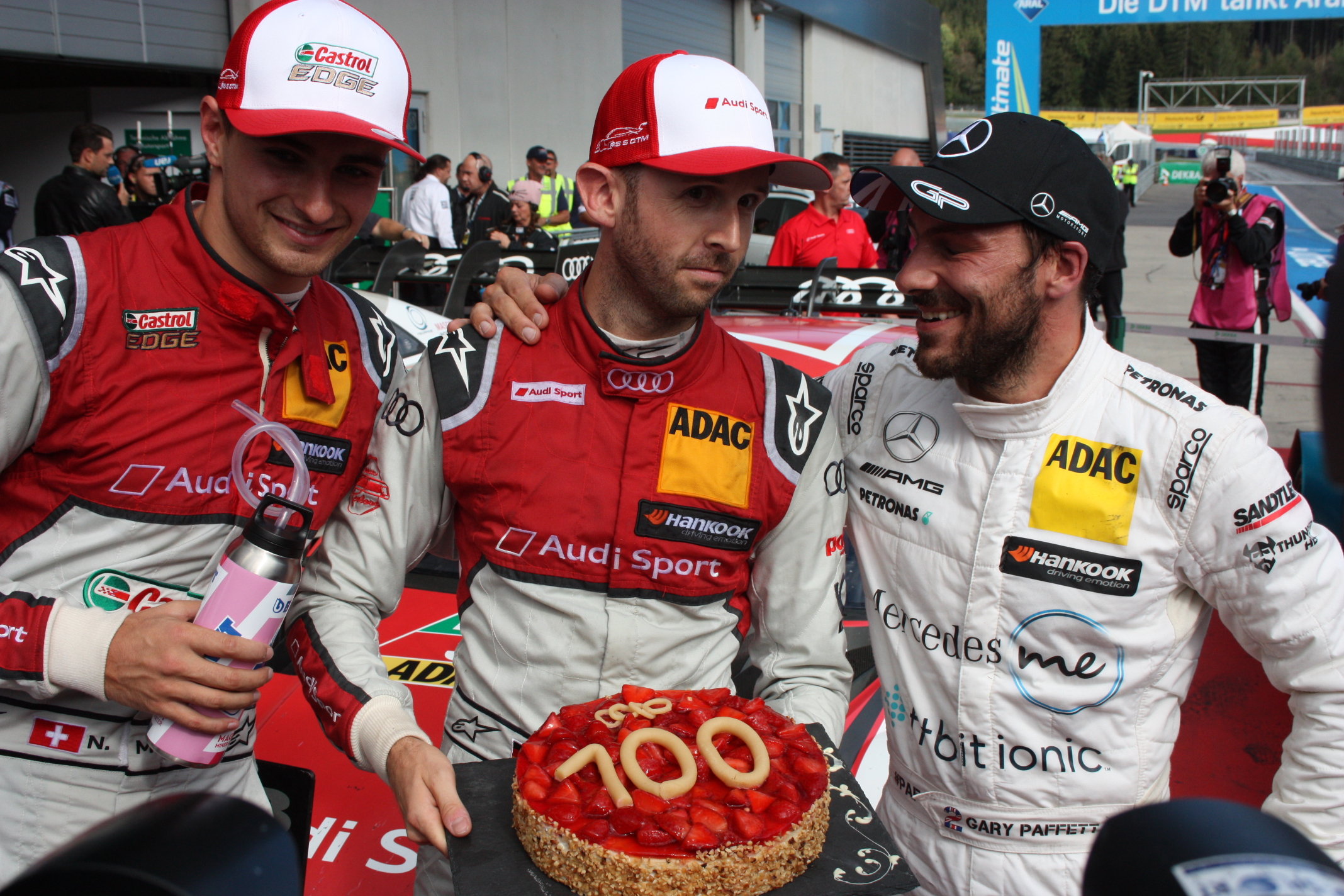 Hodinku později se mohl společně s Müllerem a konkurentem Paffettem radovat ze 100. vítězství značky Audi v DTM.